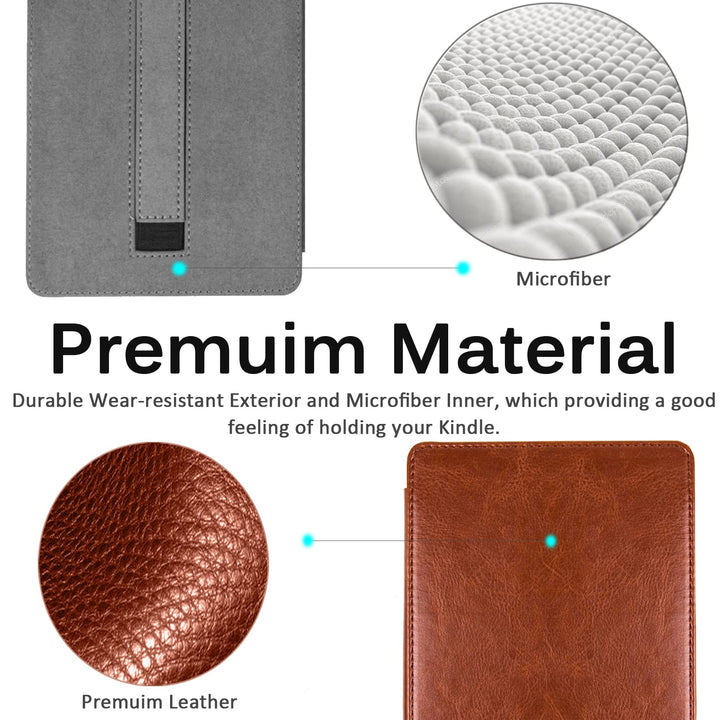 Compatible with Kindle Paperwhite 11th Generation 2021 Leather Case with Hand Strap Leather Cover Cases for Kindle Paperwhite 11th 2021 and Kindle Paperwhite Signature Edition 2021(Brown)