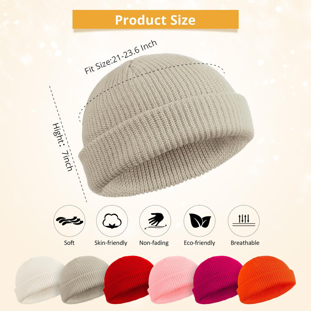 Trawler Beanie Watch Hat Roll-up Edge Skullcap Fisherman Beanie for Women Men(Beige,1 Piece)