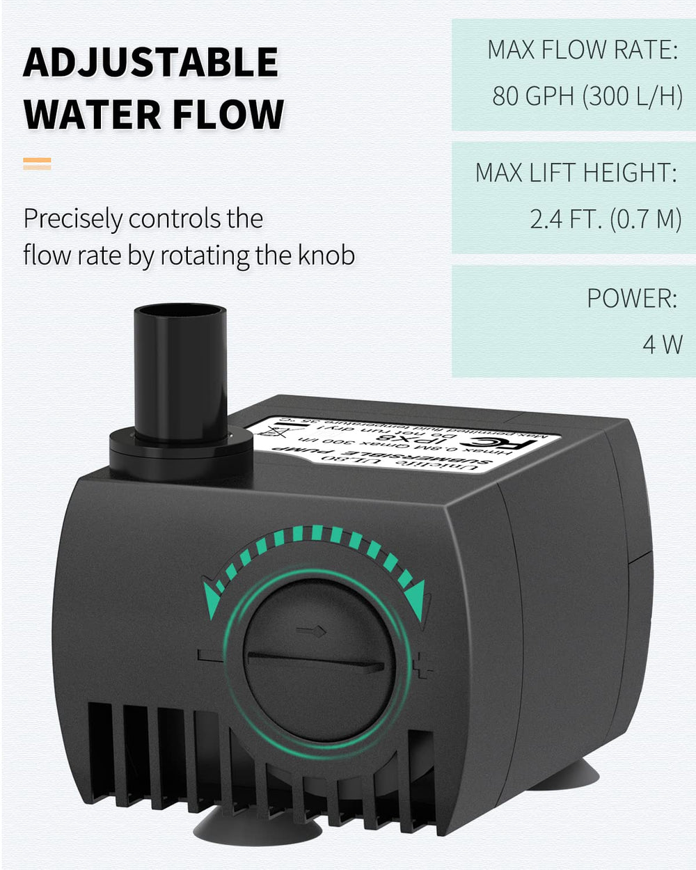 80 GPH Submersible Water Pump 4W 2.4ft High Lift Quiet Pump for Fountain Aquarium Fish Tank