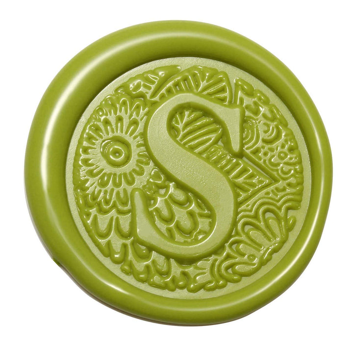Letter S Wax Seal Stamp, Brass Head Botanical Alphabet Initial Sealing Stamp with Wooden Handle