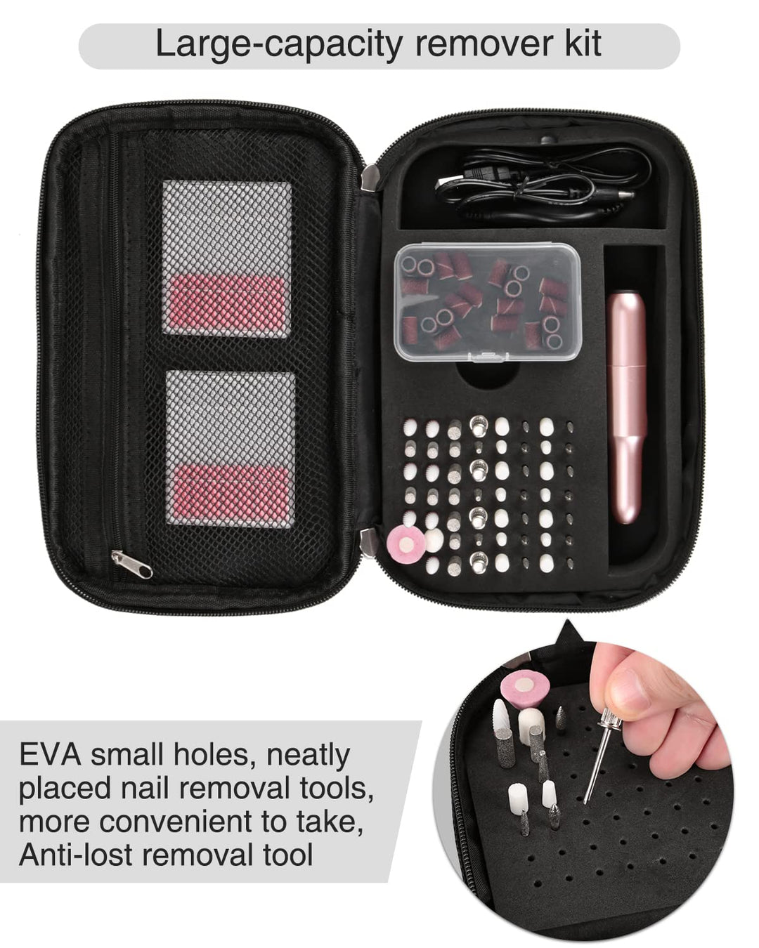 Nail Drill Bag Nail Drill Bits Holder Bag Electric Nail Machine Kit Organizer Bag With Nail Sanding Bands Case Gift for Women (Blck)