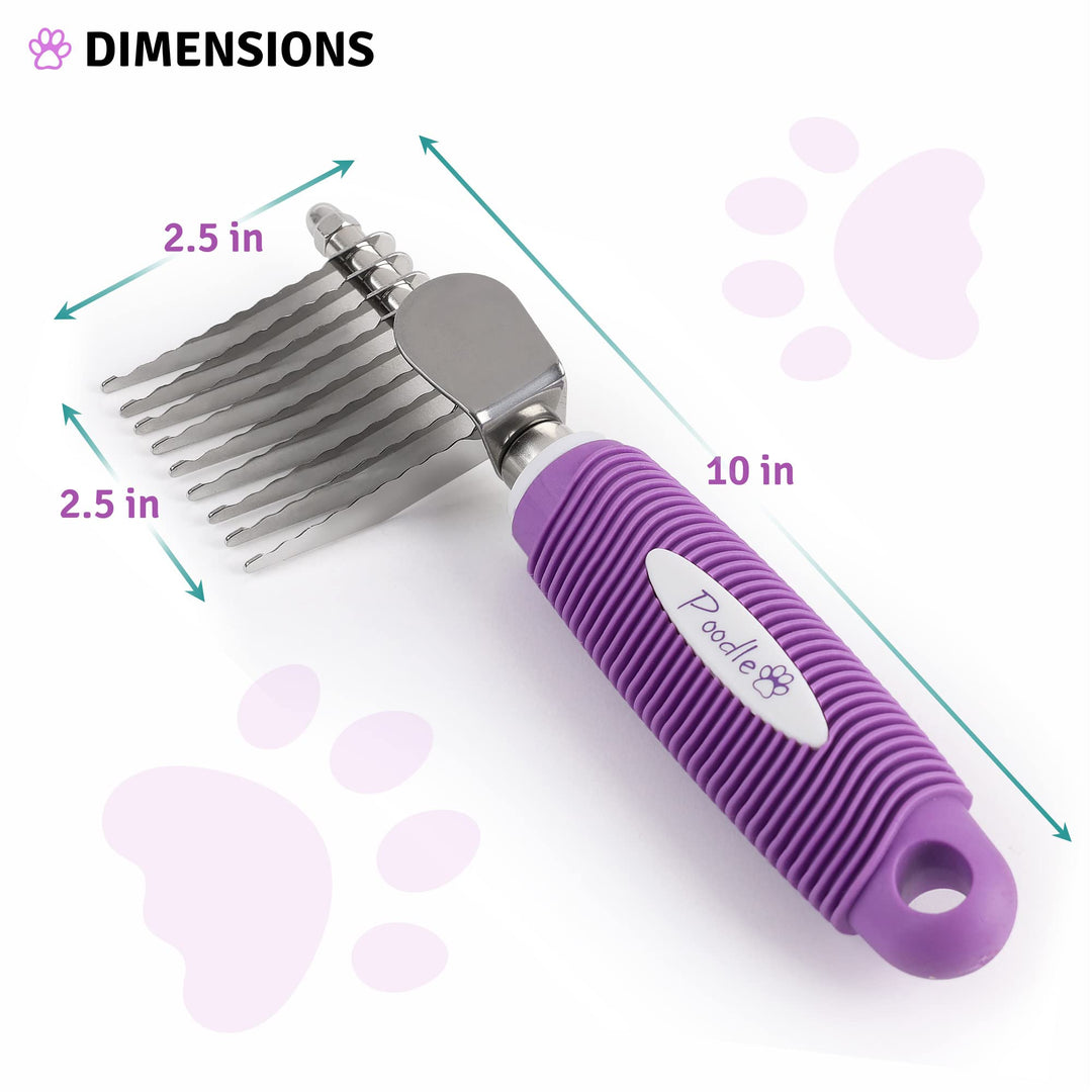 Poodle Dematting Fur Rake Comb Brush for Dogs and Cats - Long 2.5 Steel Safety Blades Metal Comb for Detangling Matted or Knotted Undercoat Hair