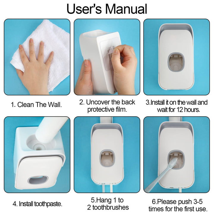 2 Slot Toothpaste Dispenser 2 in 1 Automatic Toothpaste Dispenser Wall Mounted Multi Functional Toothbrush Holder Non-Punching Toothpaste Squeezer Kit for Bathroom Shower