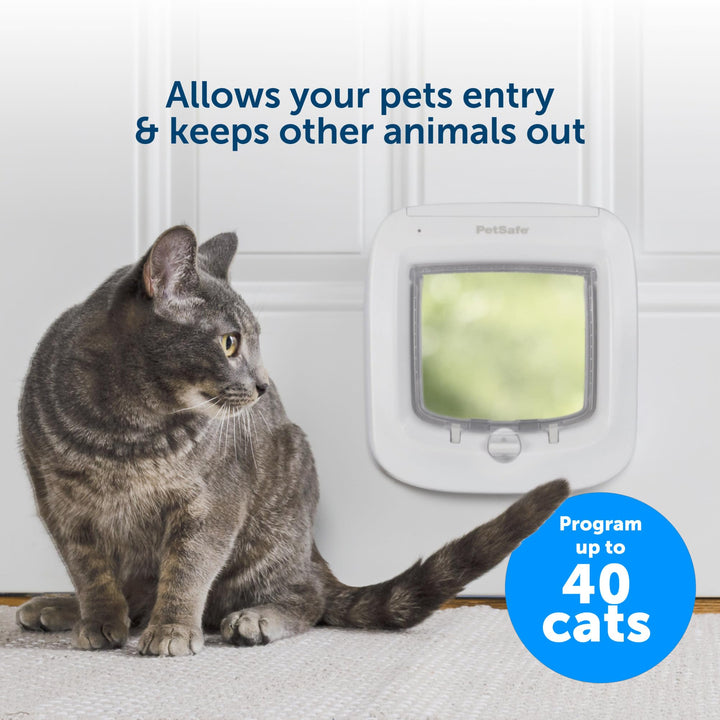 Microchip Cat Door, Exterior or Interior Pet Door - Multi-User RFID Access Up to 40 Pets, 4-Way Locking, Weatherproof, DIY Easy Install, Hardware Kit; Privacy for Cat Litter Box or Pet Feeder