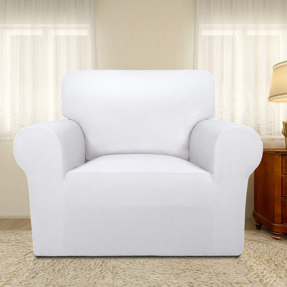 Super Stretch Chair Sofa Slipcover – Spandex Non Slip Soft Couch Sofa Cover, Washable Furniture Protector with Non Skid Foam and Elastic Bottom for Kids, Pets (Chair, White
