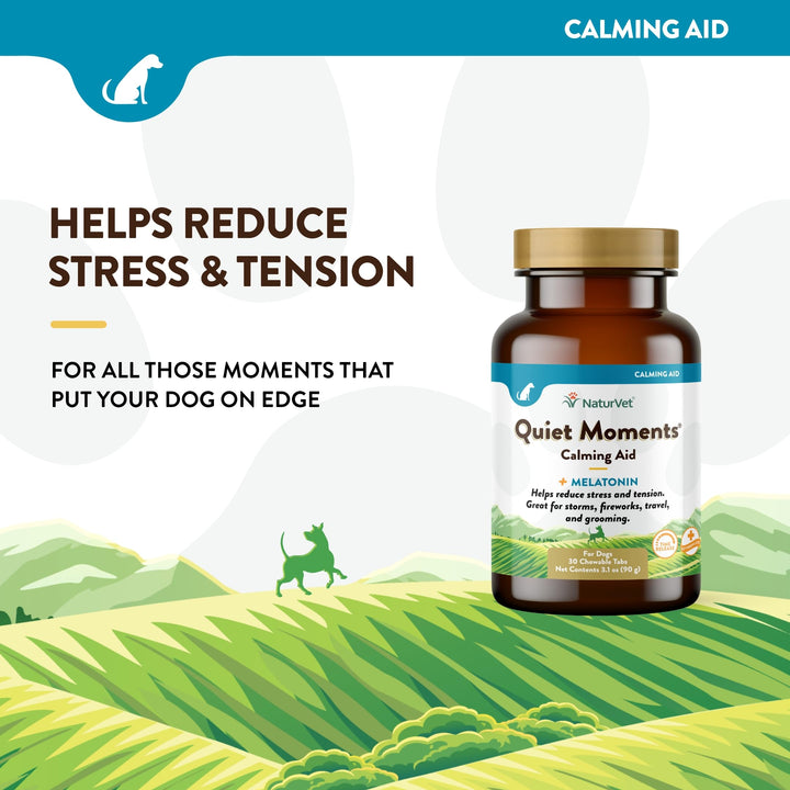 Quiet Moments Calming Aid Melatonin Dog Supplement – Helps Reduce Stress in Dogs – for Pet Storm Anxiety, Motion Sickness, Grooming, Separation, Travel – 30 Ct. Tablets