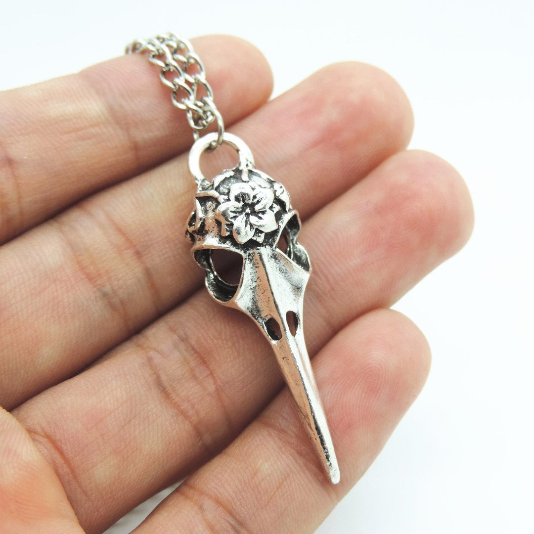 2pcs Tibetan Silver Phantom Personality Women's Raven Bird Skull Necklace Alloy 25 Inches Chain …