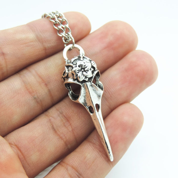 2pcs Tibetan Silver Phantom Personality Women's Raven Bird Skull Necklace Alloy 25 Inches Chain …