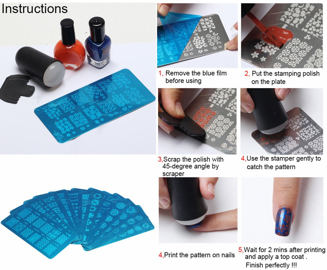 5Pcs Nail Plates Stamping Set With Classic Geometric Stars Nail Image Plate Stamping Nail Art Kit With Stamper And Scraper Kit For Women Girls
