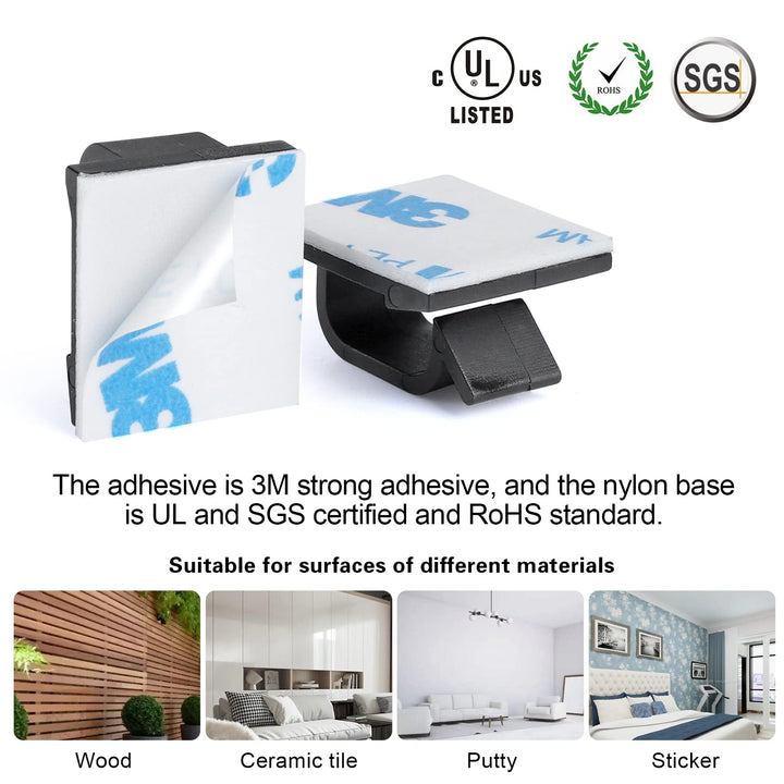 5/8” Adhesive Cable Wire Clips Black 60pcs, Cable Staples Outdoor Cable Management Wire Organizer Cord Holder for Under Desk, Car, Wall, TV PC Ethernet Cable