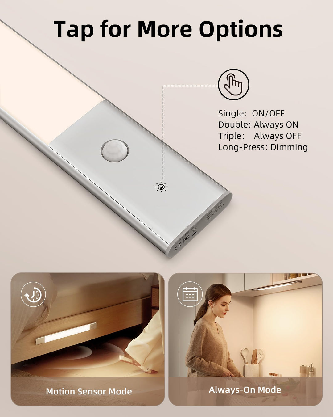 Under Cabinet Lighting, Rechargeable 2200mAh Detachable Battery, 76 LED Dimmable Closet Lights, 3 Color Temps, Wireless Motion Sensor Light for Kitchen, Stairway, Wardrobe