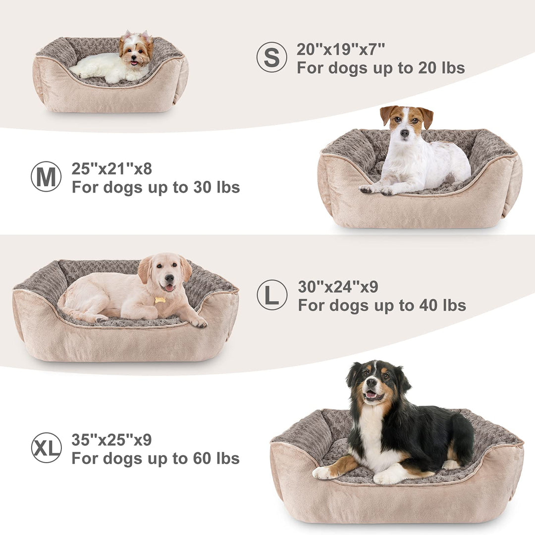 Rectangle Dog Bed for Large Medium Small Dogs Machine Washable Sleeping Dog Sofa Bed Non-Slip Bottom Breathable Soft Puppy Bed Durable Orthopedic Calming Pet Cuddler, Multiple Size, Beige
