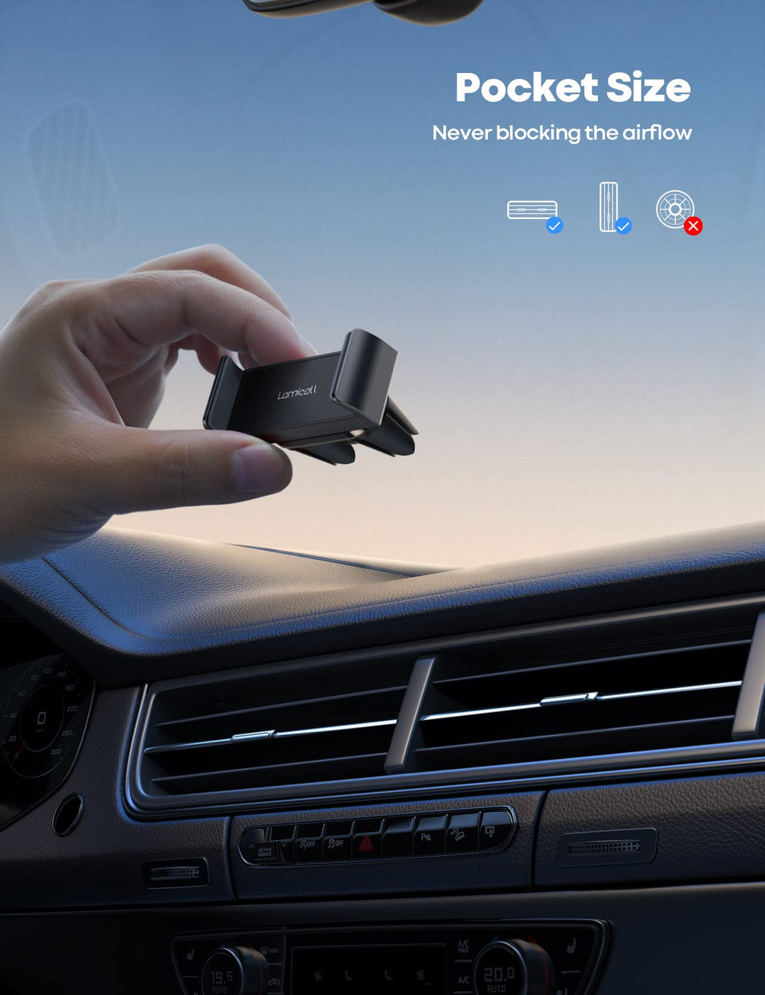 Car Vent Phone Mount - Air Vent Clip Holder, Universal Stand Hands Free Cradle Compatible with Cell Phone 16 15 14 13 12 Mini 11 Pro Xs Max Xr X 8 7 6 6s Plus SE Smartphones Black