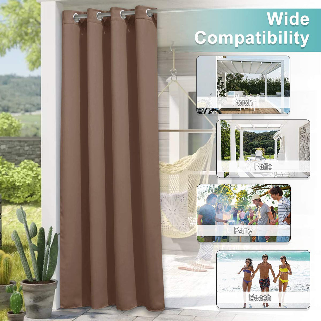 Outdoor Blackout Curtain for Patio Waterproof, Thermal Insulated Silver Rustproof Grommet Top Blackout Indoor Outdoor Curtain/Drape for Cabana, 1 Panel, W52 by L95, Tan