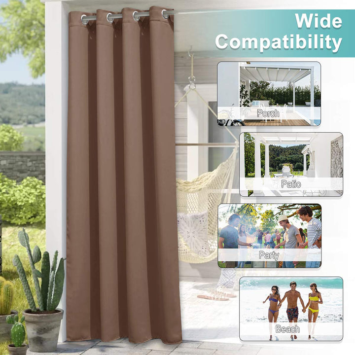 Outdoor Blackout Curtain for Patio Waterproof, Thermal Insulated Silver Rustproof Grommet Top Blackout Indoor Outdoor Curtain/Drape for Cabana, 1 Panel, W52 by L95, Tan