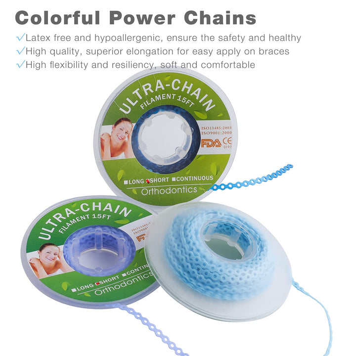 Colourful Elastic Power Chain for Braces Dental Orthodontic Powerchains 3 Sizes Ortho Rubber Band(Continuous,Black 9#)