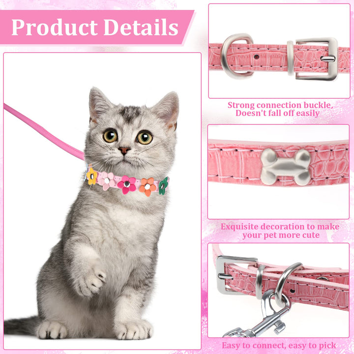 8 Pcs Dog Collar and Leash Girl Puppy Collars Adjustable Dog Collar Training Pet Collars Pink Cat Collar with Rhinestone Bowknot Colorful Flower for Girl Dogs Cats Collar Accessories