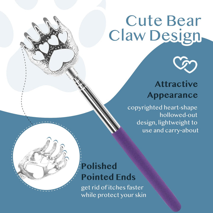 (4-Pack) Portable Extendable Telescopic Bear Claws Metal Back Scratchers/Hand Massager/Backslap with Rubber Handles