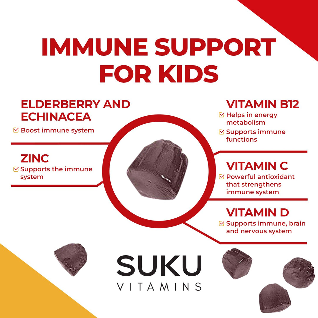 Vitamins - Kids Super Immunity - Elderberry, Echinacea, Vitamin A and Zinc Gummies for Immune Support - Easy to Chew - Non GMO, Gluten Sugar Free - Pomegranate Lime Gummy Vitamins, 50 Count