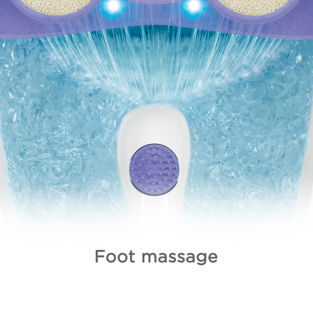 Waterfall Pedicure Foot Spa Bath with Blue LED Lights, Massaging Bubbles and Massage Rollers, Purple/White