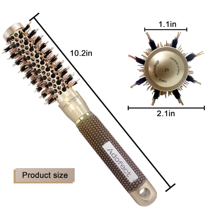 Nano Technology Thermal Ceramic & lonic Round Barrel Hair Brush with Natural Boar Bristle for Blow Drying, Curling, Styling, Straightening ,1 inch