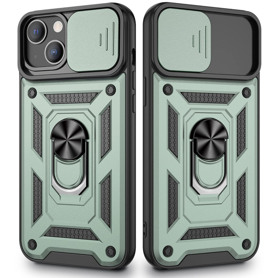 Compatible with iPhone 13 Kickstand Case, iPhone 13 Case with Slide Camera Cover, Built-in 360° Rotate Ring Stand Magnetic Cover Case for iPhone 13 6.1 inch 2021 - Green