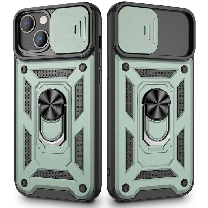 Compatible with iPhone 13 Kickstand Case, iPhone 13 Case with Slide Camera Cover, Built-in 360° Rotate Ring Stand Magnetic Cover Case for iPhone 13 6.1 inch 2021 - Green