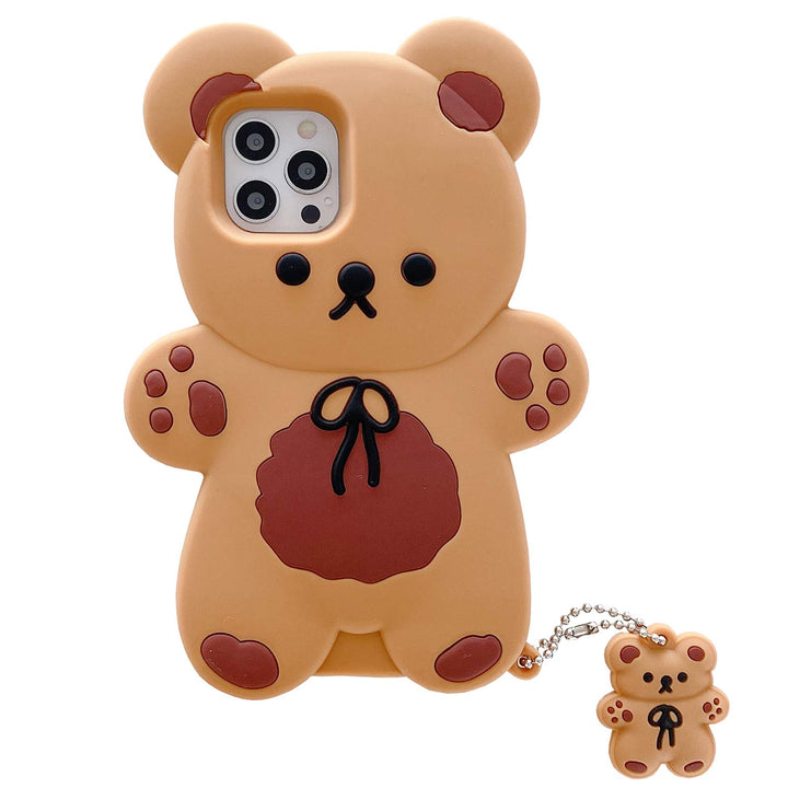 Kawaii Phone Case for iPhone 12 Pro Max,Cute 3D Cartoon Teddy Bear Case with Keychain Soft Silicone Shockproof Cover for iPhone 12 Pro Max