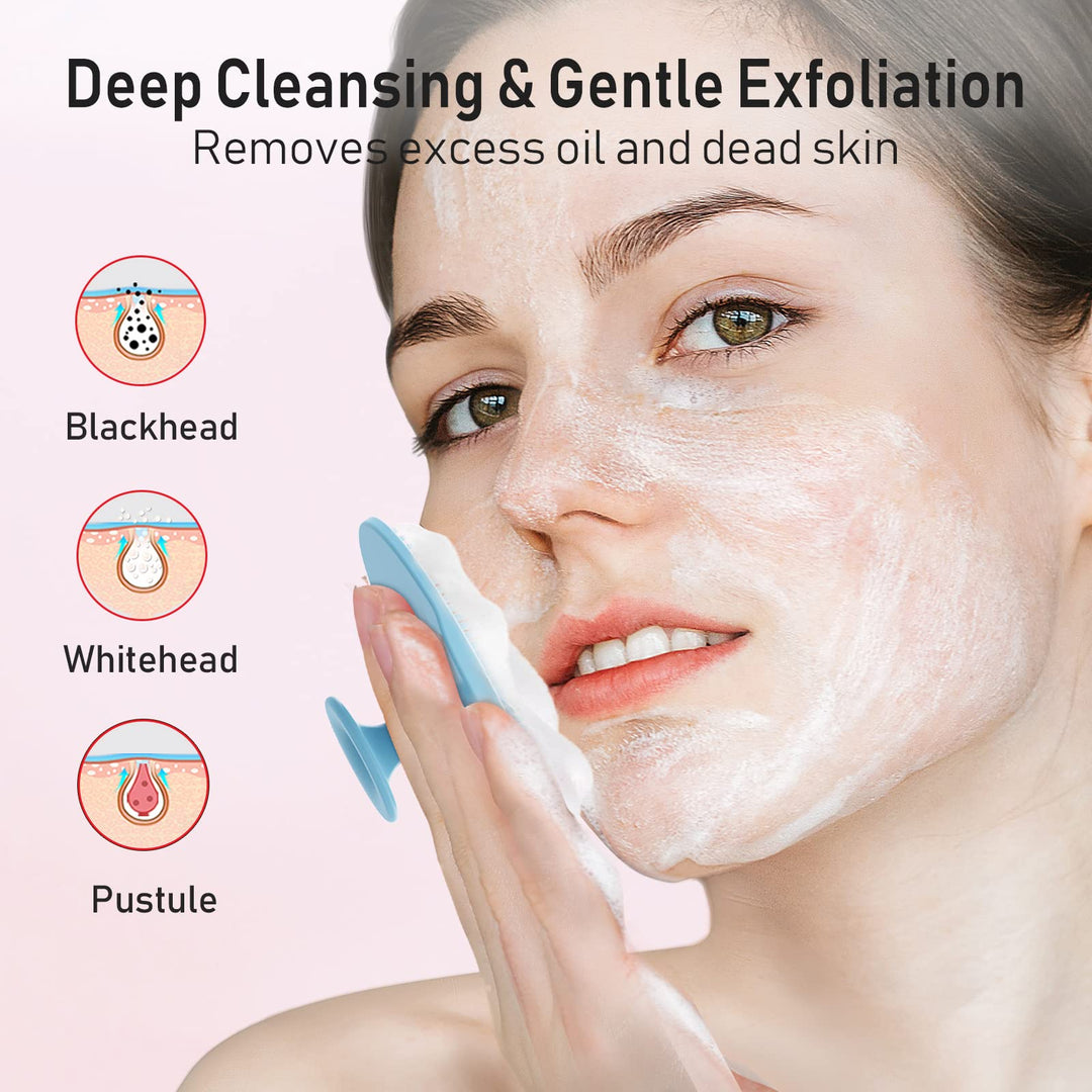 Silicone Face Scrubber - Exfoliator face Brush of 2 - Manual Facial Cleansing Brush for Gentle Exfoliating(Green and Grey)