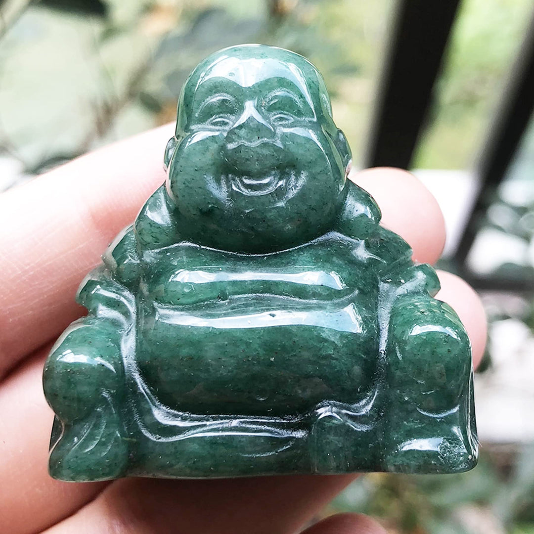 Green Aventurine Happy Buddha Statue, Hand Carved Maitreya Laughing Buddha Figurine Sculpture Pocket Healing Crystal 1.5(40mm)