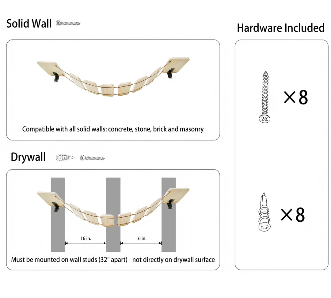Yiotl Wall-Mounted Cat Bridge Wood Cat Shelf Bed Hammock Climbing Step Cat Ladder Modern Cat Wall Shelf Furniture Sets1