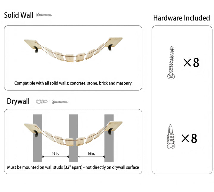 Yiotl Wall-Mounted Cat Bridge Wood Cat Shelf Bed Hammock Climbing Step Cat Ladder Modern Cat Wall Shelf Furniture Sets1