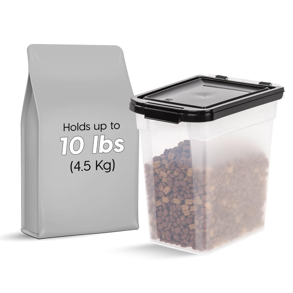 USA WeatherPro Airtight Pet Food Storage Container, Up to 10 lbs, for Dog Cat Bird and Other Pet Food Storage Bin, Keep Fresh, Translucent Body, BPA Free, Clear/Black