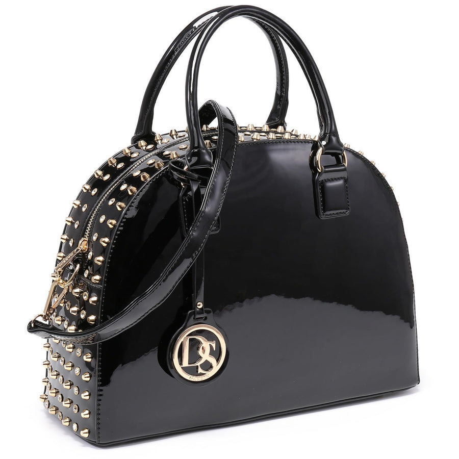 Women Patent Leather Purses Handbags Dome Satchel Purse Work Tote Structured Shoulder Bag with Long Strap (Dark coffee)