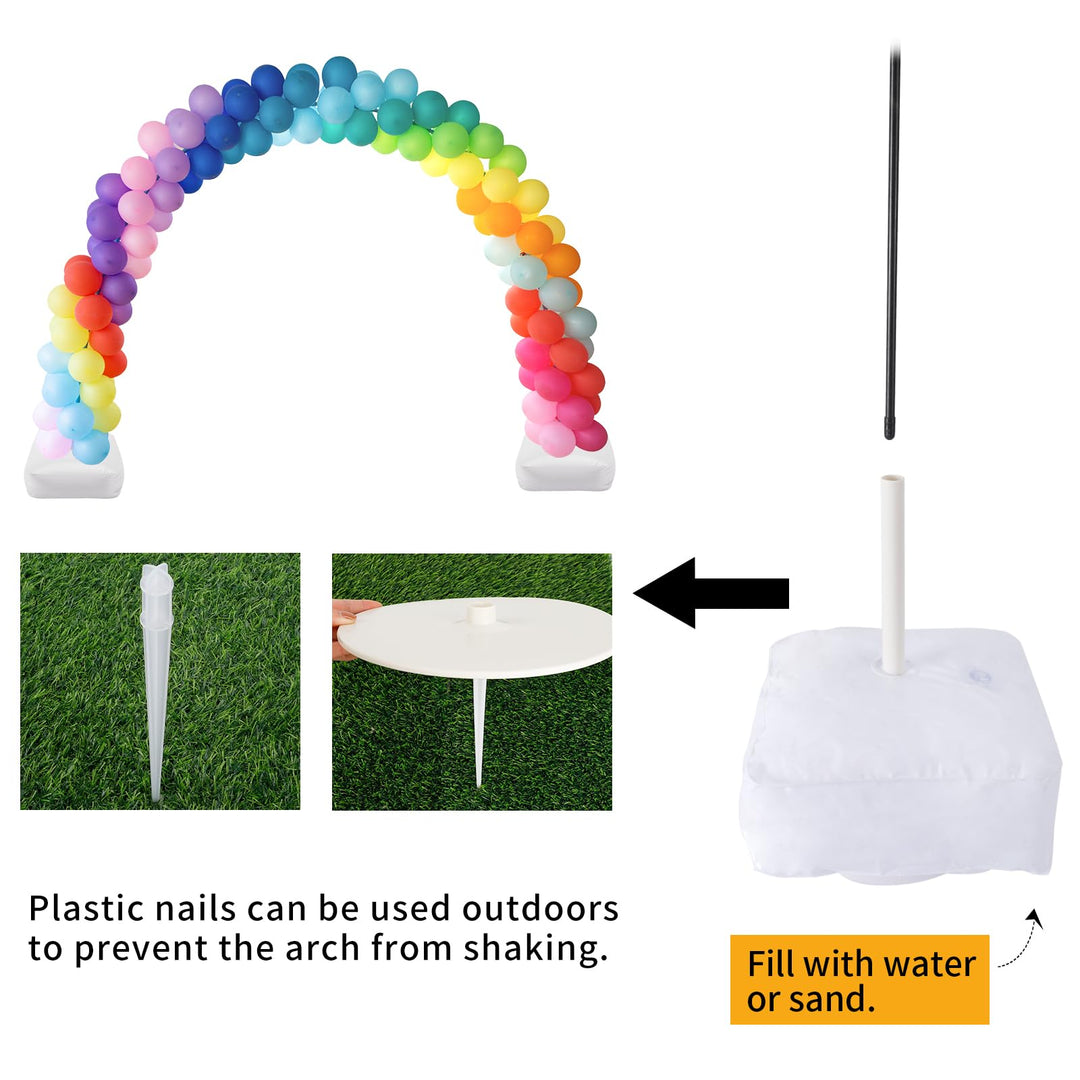 RUBFAC Balloon Arch Kit, 10ft Wide Adjustable Balloon Arch Stand with Water Fillable Base, 60pcs Balloon Clip, Balloon Strip, Tie Tool, for Wedding Birthday Party Supplies Halloween Decoration