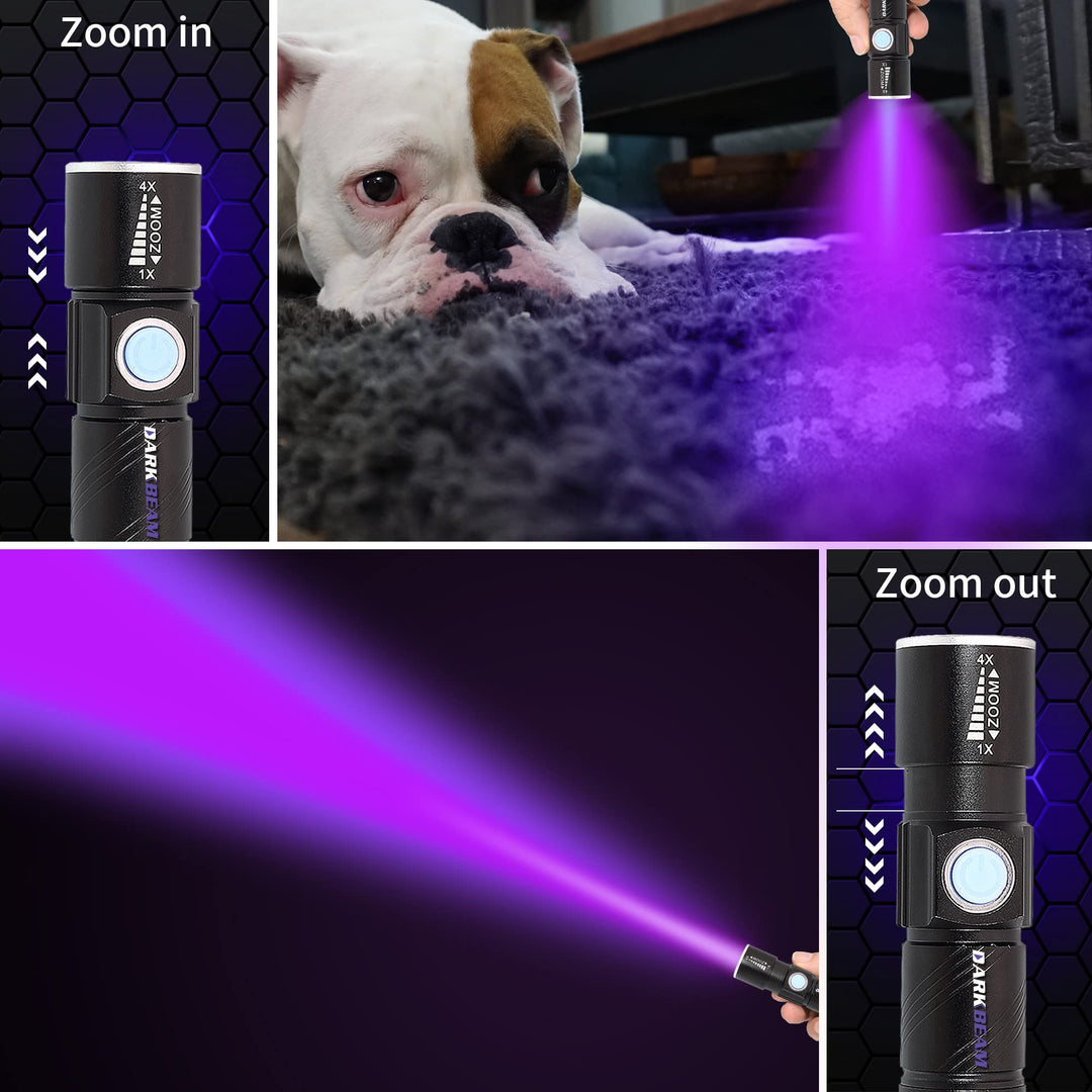 UV Light Rechargeable USB Flashlight 395nm Blacklight Ultraviolet Wood's Lamp LED Portable Mini Handheld Pocket Torch Detector for Dog Urine Pet Stains Anti-counterfeiting, Resin Curing