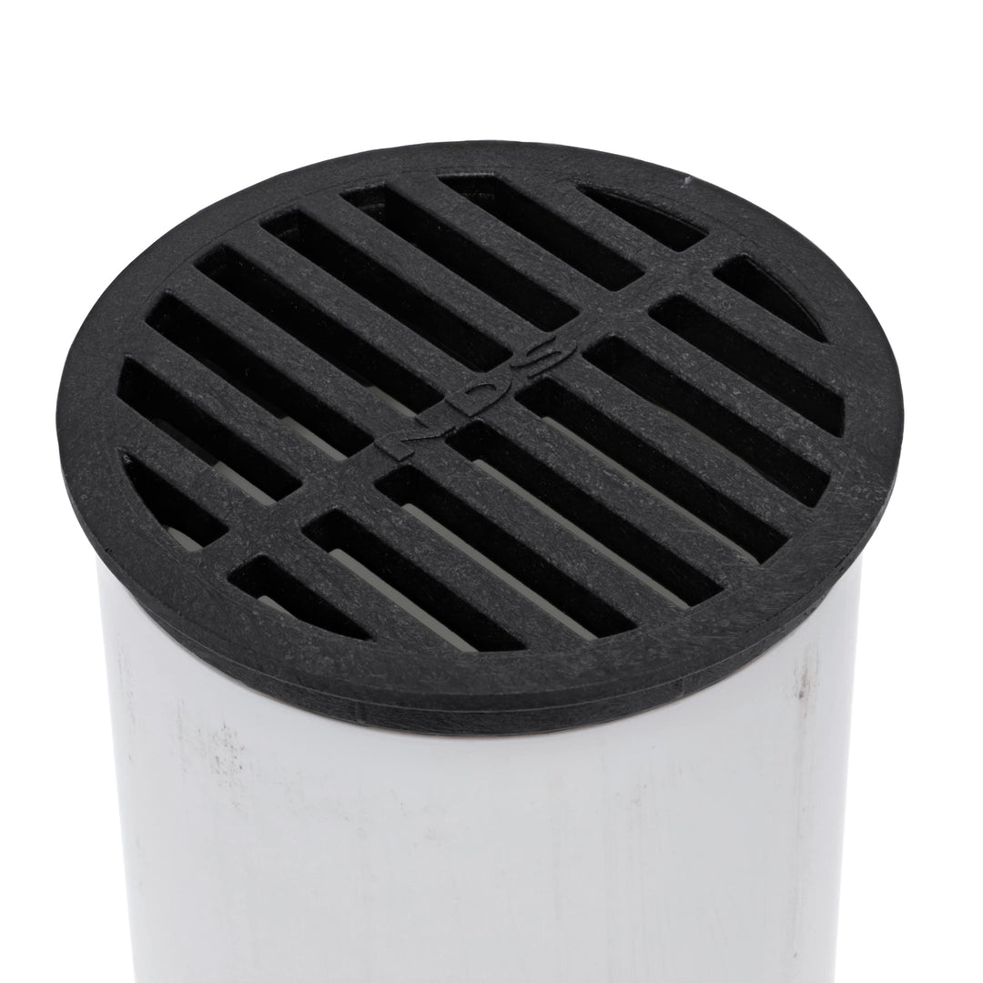 11, 4 in. Round Grate Cover Connects to 4 Inch Drain Pipes & Fittings, for Small Lawns, Landscaping and Patios, Black Plastic