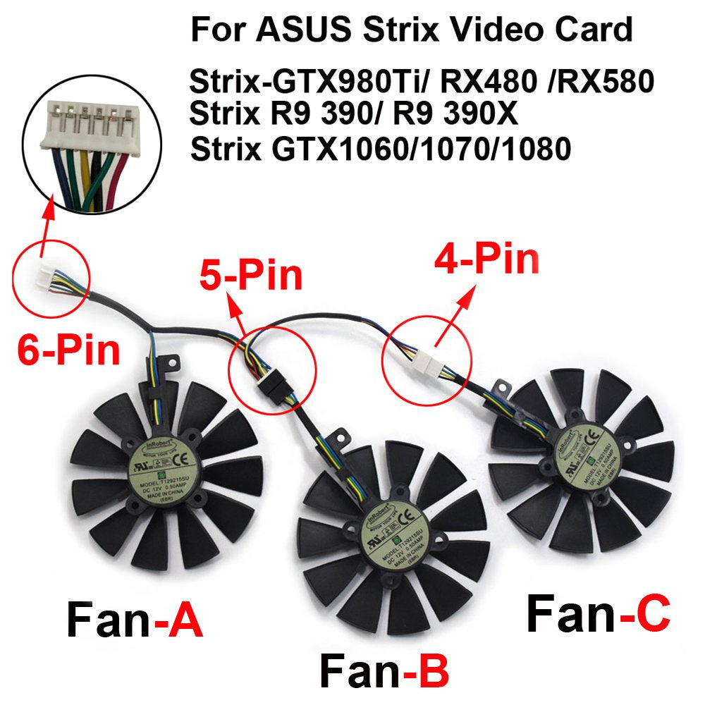 87mm T129215SU Graphics Card Cooling Fan for ASUS Strix GTX980Ti/R9390/RX480/RX580 Video Card Cooler (Fan-A)