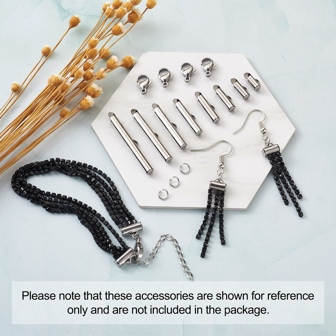 Beadthoven 260pcs 8sizes Stainless Steel Tube Slide On End Clasps with Twist Extender Chains Jump Rings Lobster Claw Clasps Crimp Cord Ends Findings for Jewelry Making 8/10/13/16/20/25/30/35MM