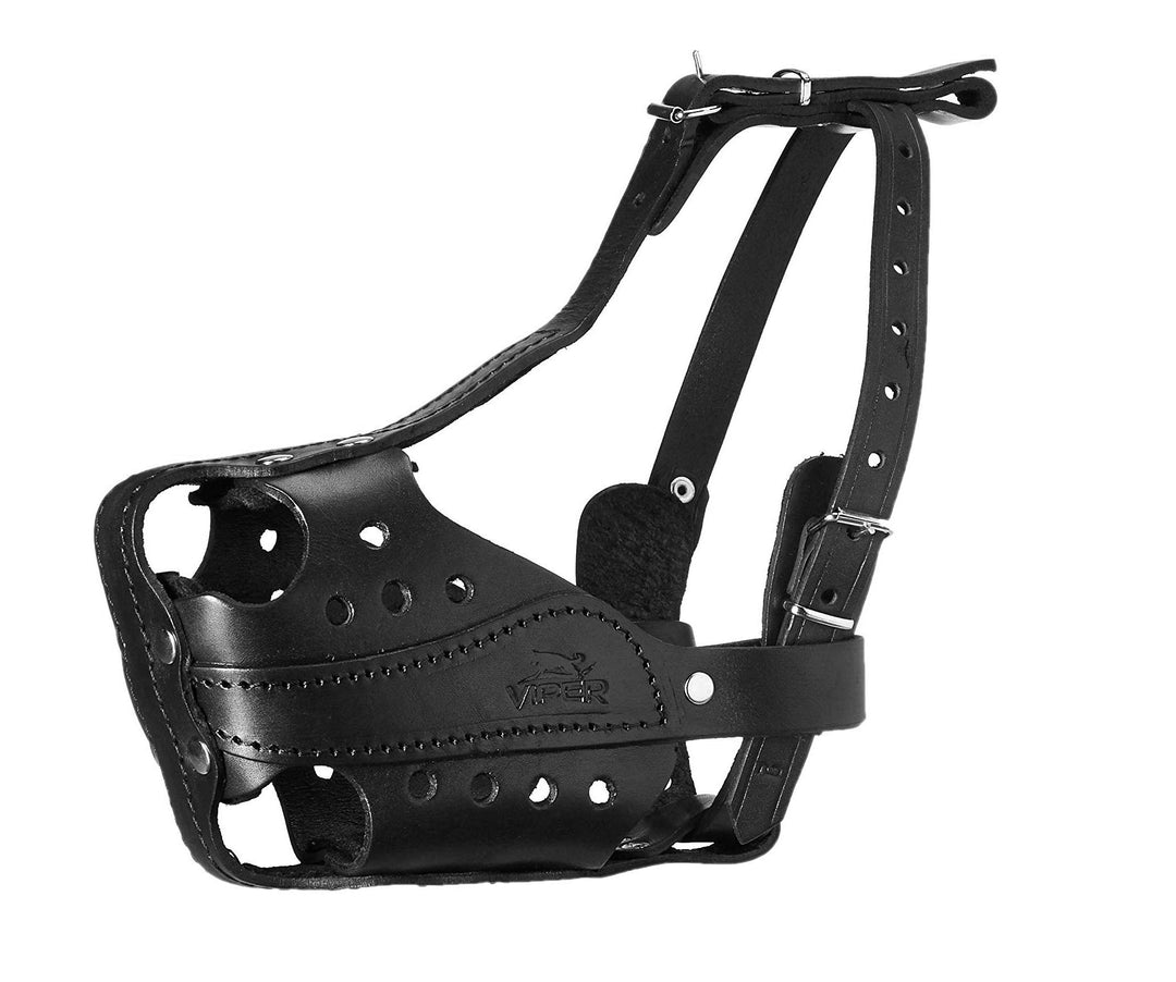 Bravo Leather Agitation Muzzle with Quick Release Buckle for Dogs,Black
