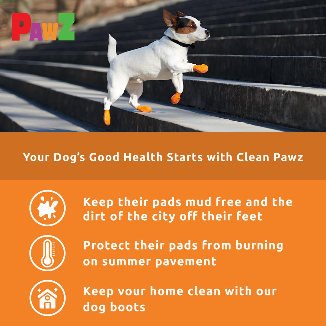 PawZ Rubber Dog Boots for Paws to 2 - All-Weather Dog Booties for Hot Pavement, Sand, Snow, Mud, and Rain - Anti Slip Dog Socks - XS, Orange