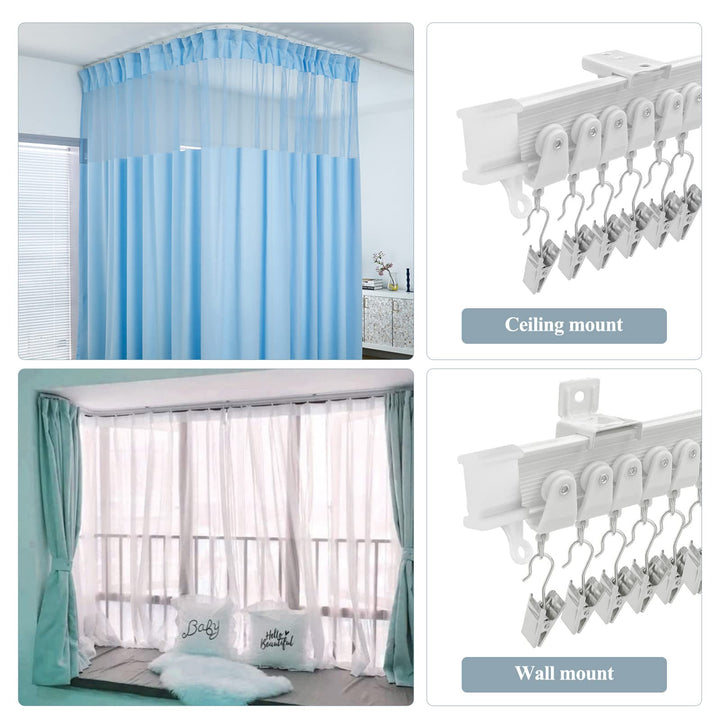 Ceiling Curtain Track, Curved Flexible Bendable Curtain Rail System, 20Ft Ceiling or Wall Mount Heavy Duty Sliding Room Divider Ceiling Track for Curtains, RV, Hospital White