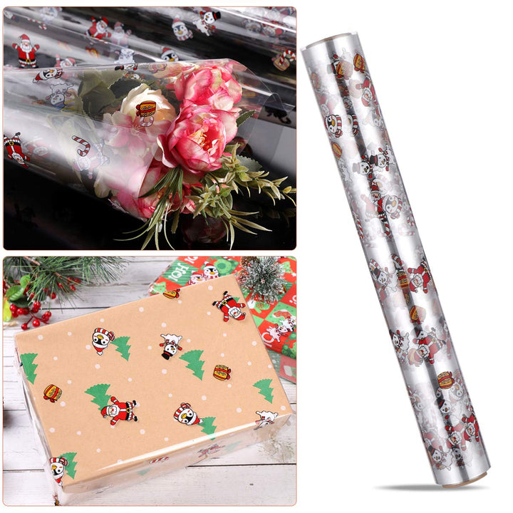 Clear Cellophane Wrap Roll Santa Claus Pattern Gift Wrappings 2.5 Mil Thick Cellophane Wrapping Paper for Christmas Gifts, Baskets, Flowers, Food, Crafts (3000x40cm)