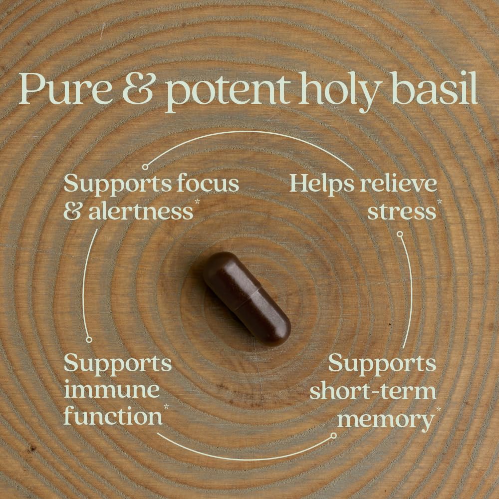 Stress Relief Supplement - Holy Basil Force with Supercritical Holy Basil for Stress Support + Immune Support + Non-GMO Ingredients - Vegetarian Capsules, 120 Count