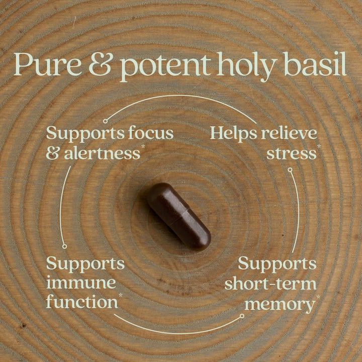 Stress Relief Supplement - Holy Basil Force with Supercritical Holy Basil for Stress Support + Immune Support + Non-GMO Ingredients - Vegetarian Capsules, 120 Count