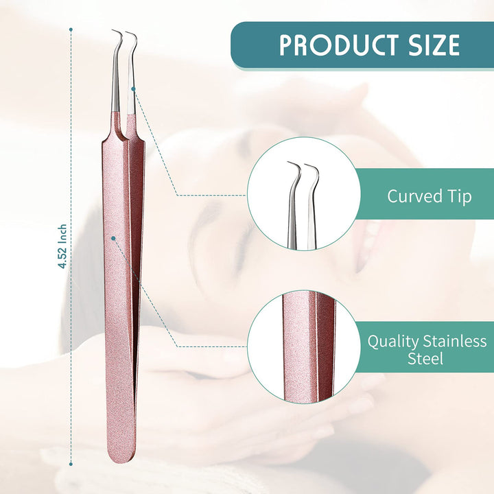 3 Pieces Blackhead Tweezers Acne Blemish Stainless Steel Blemish Extractor Tool for Remove Blackhead Acne Whitehead Pimple Bend Curved Tweezer Skin Blackhead Remover Tools (Champagne Purple)