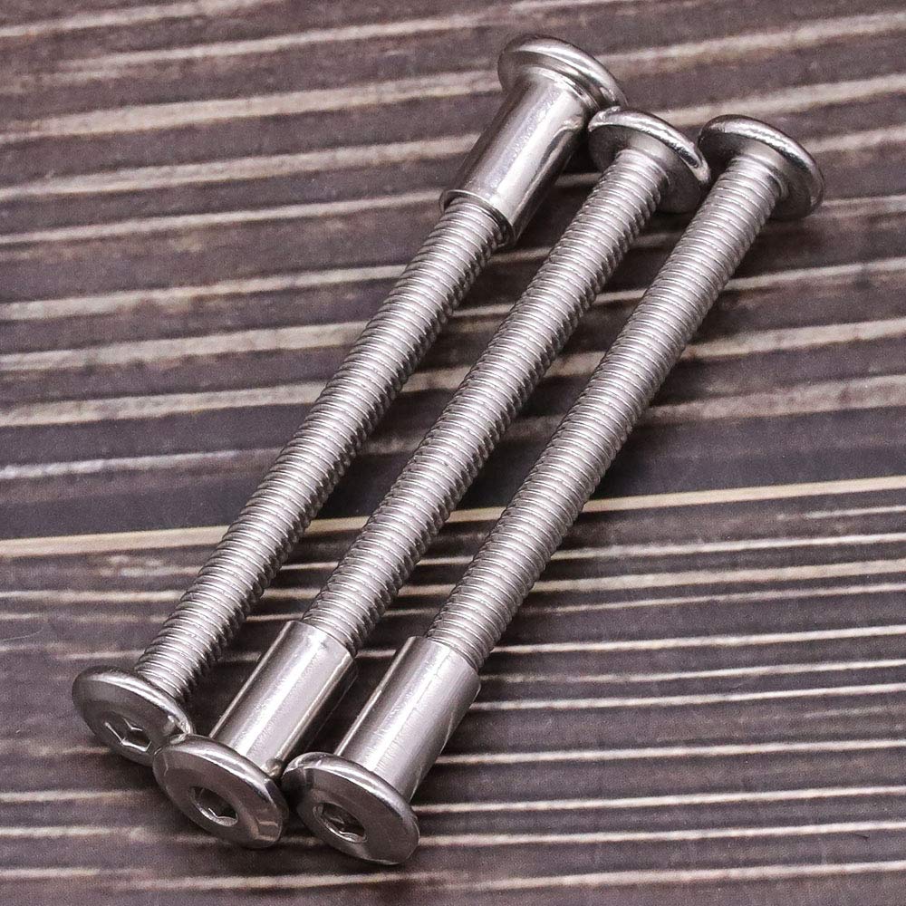 M6 x 50mm Furniture Screws Barrel Nuts Kit, 304 Stainless Steel 18-8, Binging Screws Posts for Beds Furnitures Leather Belt Screws, Allen Hex Drive, Full Thread UNC, 15 Sets