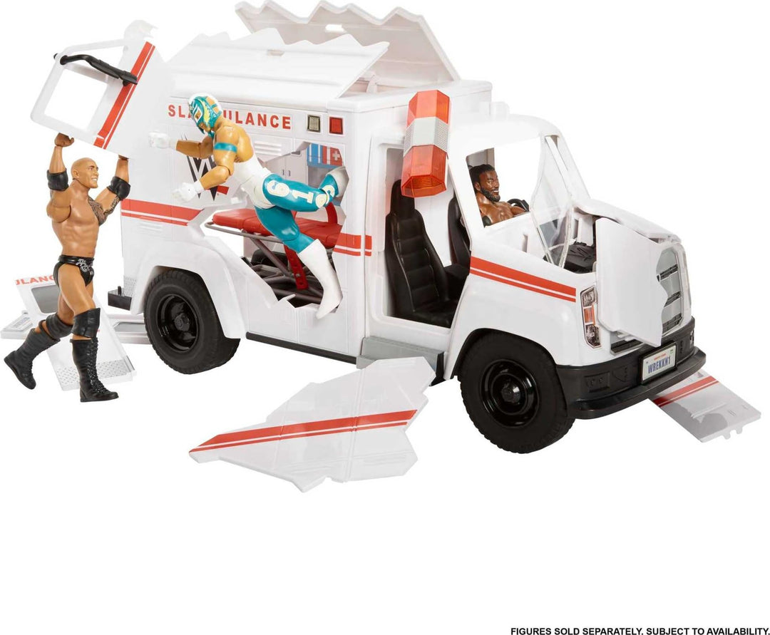 WWE Wrekkin' Slambulance Vehicle Playset, Breakaway Toy Ambulance with Launching Gurney, Sized for 6-Inch Action Figures