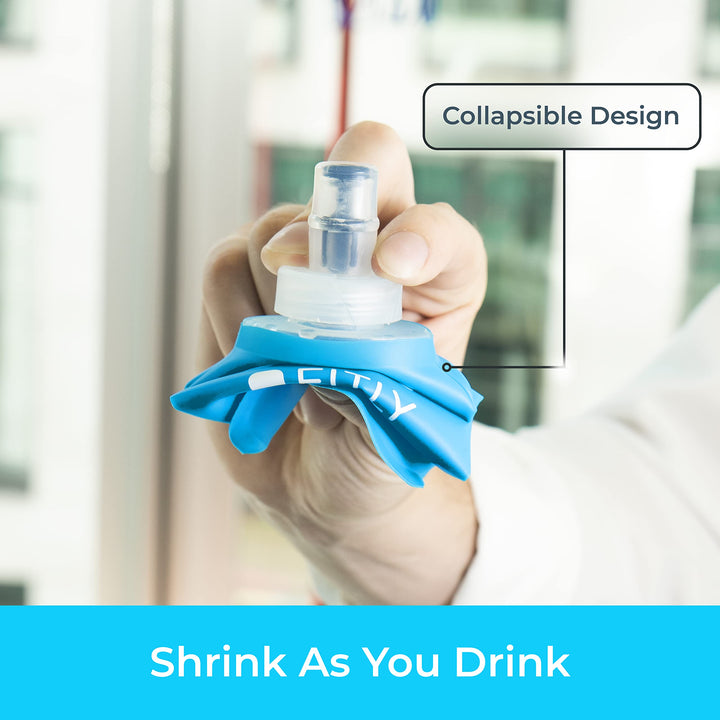 Soft Flask - 12 oz (350 ml)- Shrink As You Drink Pocket Soft Water Bottle for Hydration Pack/Running Vest- Folding Water Bottle for Running, Hiking, Cycling - Ski Water Bottles (FLASK350)