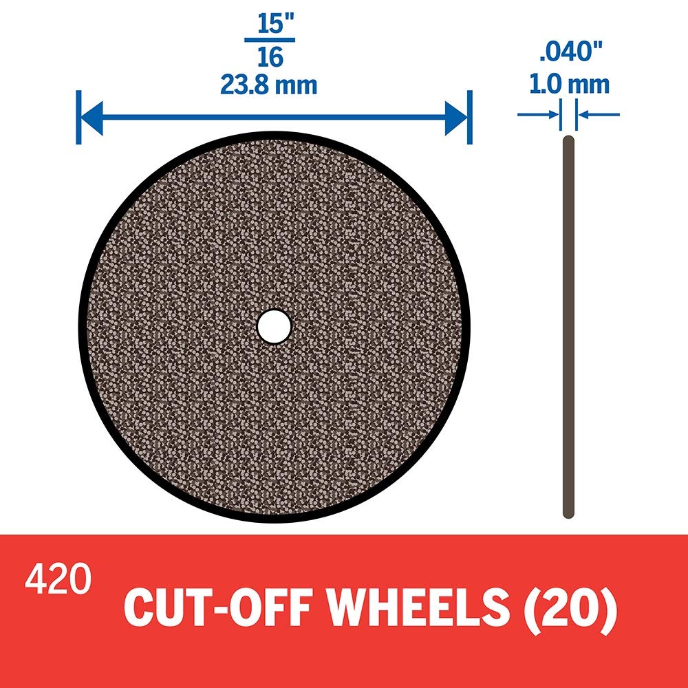 Dremel 420 Cut-Off Wheel, 15/16 (23.8 mm) Diameter, 0.40” (1.0 mm) disc Thickness, Cutting Rotary Tool Accessory (20 Pieces)